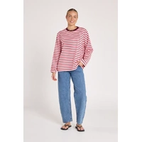 Feather + Noise Carter Long Sleeve Tee - Burgandy Pink Stripe