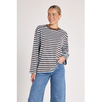 Feather + Noise Carter Long Sleeve Tee - Chocolate Blue Stripe