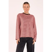 Feather + Noise Carter Long Sleeve - Chocolate Pink Stripe