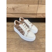Alfie & Evie Frankie W Leather Platform Sneaker - Cream/Tan