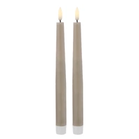 Amalfi Hughe LED Flickering Taper Candle 2pcs Set 2x2x24cm - Rustic Taupe