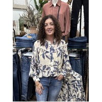 Delilah Floral L/S Shirt - Cream/Blue