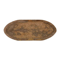 Assemble Floreale Wood Carved Tray 13x25cm - Natural