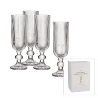 Pure Savoy Ribbed Champagne Flute Set 4 - Grey