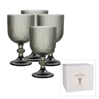 Pure Savoy Ribbed Wine Goblet Large Set 4 - Grey