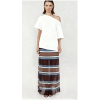 YH & CO Choc/Blue Stripe Maxi Skirt