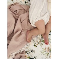 Mini & Me Lace Trim Cotton Swaddle - Blush