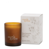 Myrtle & Moss Soy Wax Candle - Rose Geranium, Grapefruit & Clary Sage