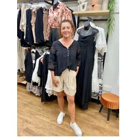 Fria Wide Leg Tailored Shorts - Beige