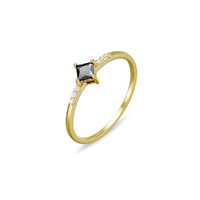 Urbanwall Jewellery Sterling silver fine ring with square BCZ and detailed CZ band - Gold