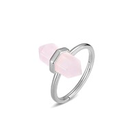 Urbanwall Jewellery Sterling silver ring with hexagonal rose quartz crystal - Silver