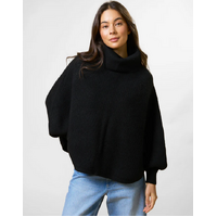 Stella + Gemma Polo Neck Poncho - Black - One Size