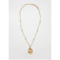 Stella+Gemma Beads with Beaten Gold Pendant Necklace