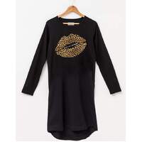 Stella+Gemma-Aniston L/S Leopard Lips Dress-Black