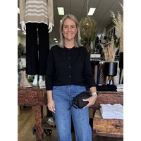 See Saw 100% Merino Wool Round Neck Cardigan - Black