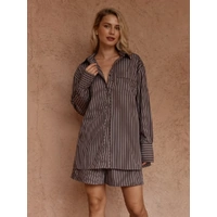 Sass Marty Piped Stripe Shirt -  Choc Stripe