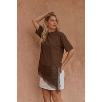 Sass Arlo Jersey Lace Tee - Chocolate