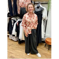 Fria Twig Flower Shirring Cuffs Loose Fit Shirt - Beige