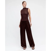 White Closet Satin Wide Leg Pant - Chocolate