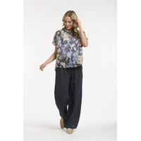 Urban Luxury Floral Printed Blouse - Navy - One Size