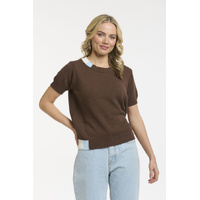 Urban Luxury Knit Top - Choc, Cream + Blue - One Size