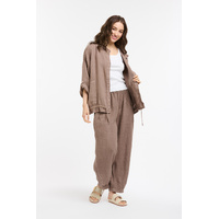 Urban Luxury Linen Bomber Jacket - Mud