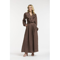 Urban Luxury Linen Wide Leg Pants - Choco - One Size