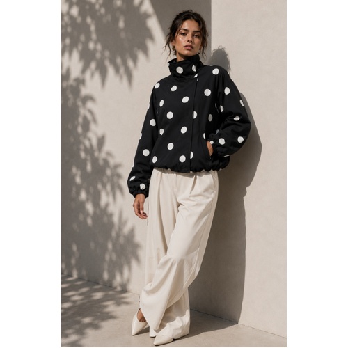 Smaibulun Funnel Neck Polka Dot Jacket - Black