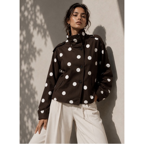 Smaibulun Funnel Neck Polka Dot Jacket - Chocolate