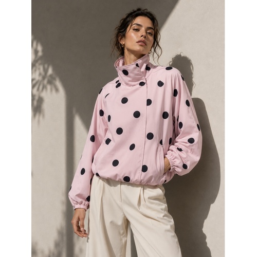Smaibulun Funnel Neck Polka Dot Jacket - Pink