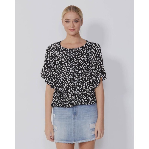 Sass-Animal Print Remi Top-Black [Size: 8]