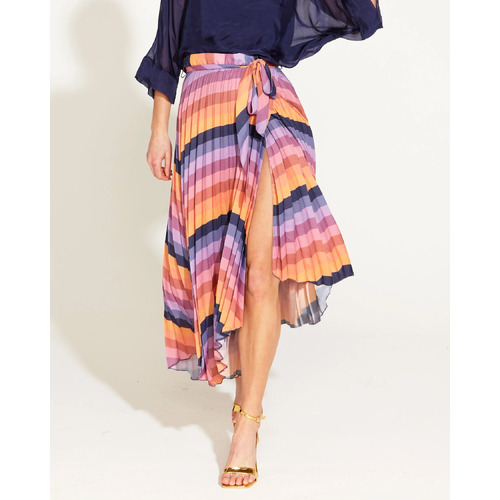 Fate+Becker Sunset Dream Pleated Midi Skirt - Sunset Stripe [Size: 10]