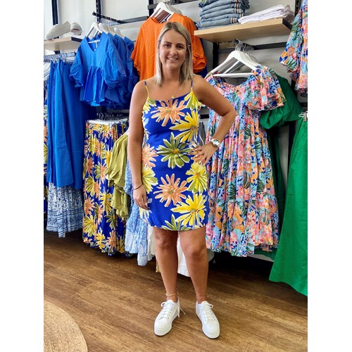 Iris Maxi Tie Back Short Dress - Blue Print
