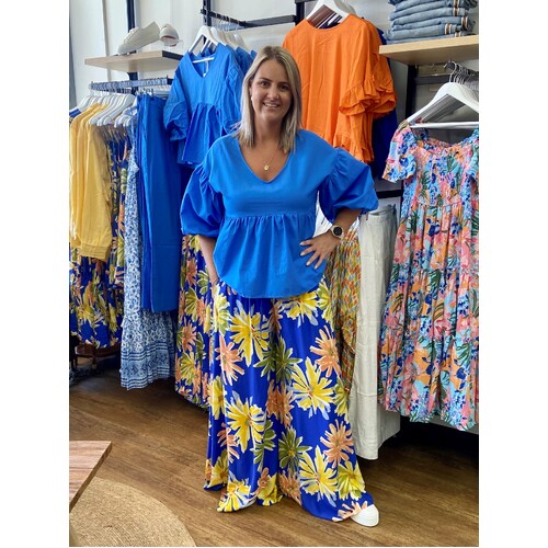 Iris Maxi V Neck Top - Blue [Size: 10]