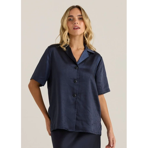 Sass Jasper Satin Shirt - Navy