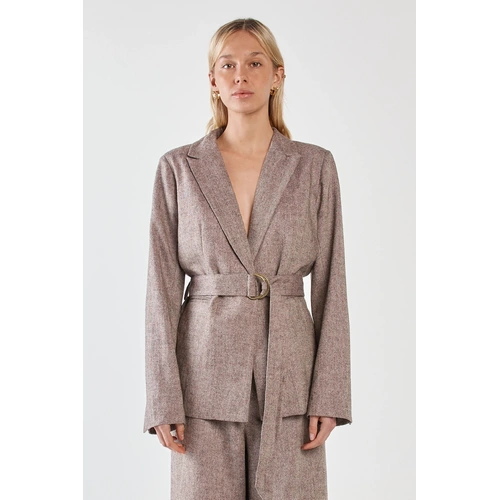 SASS Thalia Belted Blazer - Chocolate Birdseye