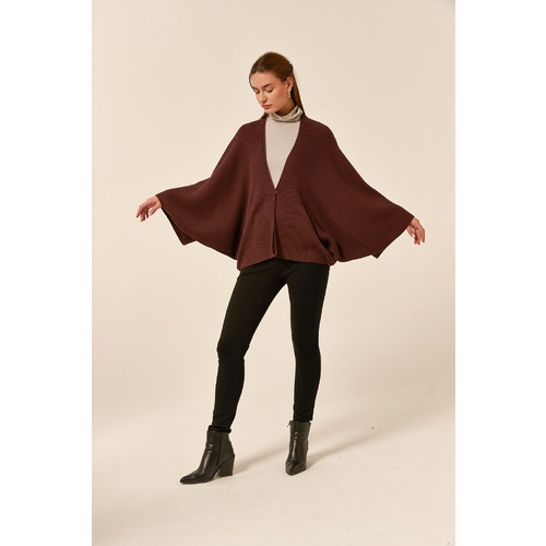 Tirelli-Concealed Button Cardigan-Dark Mocha [Size: L/XL]