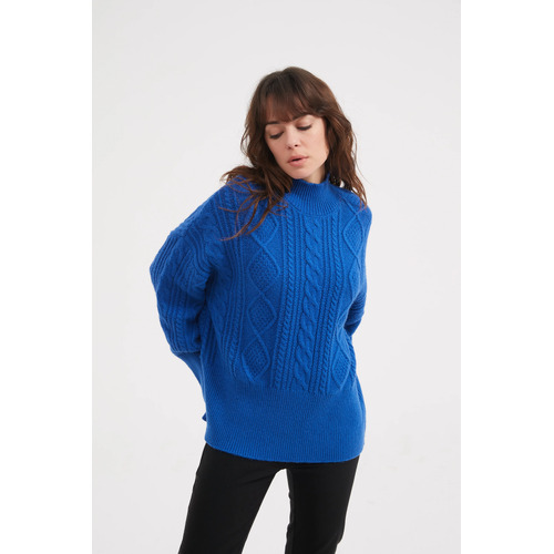 Tirelli Classic Cable Turtle Neck Knit - Electric Blue [Size: XLarge]