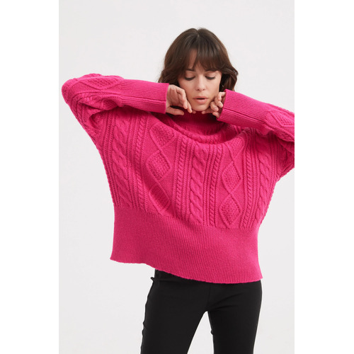 Tirelli Classic Cable Turtle Neck Knit - Hot Pink