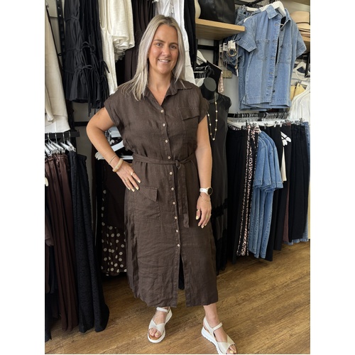365Days Estivo Linen Dress - Choc