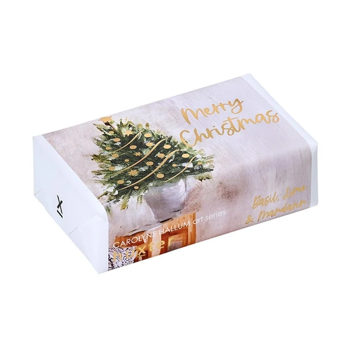 Huxter Gold Foil Xmas Tree in Pot Merry Christmas Soap - Basil Lime & Mandarin
