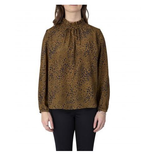 Vassalli Long Sleeve Top with Ruffle Neck [colour: Pickle] [size: 8]