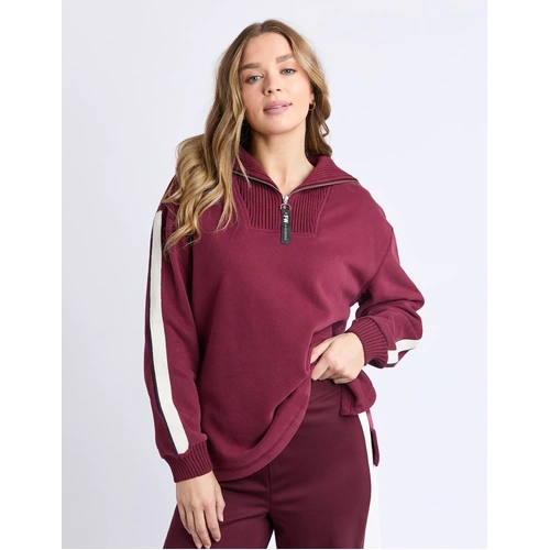 Foxwood Knit Collar Crew - Port