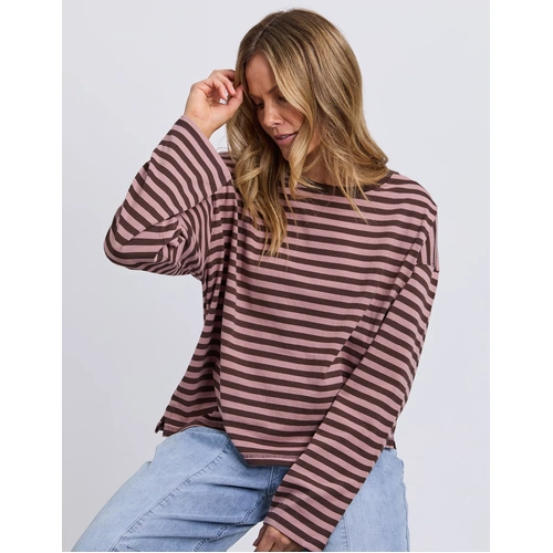 Foxwood Lola Stripe Long Sleeve - Coffee & Dusty Rose