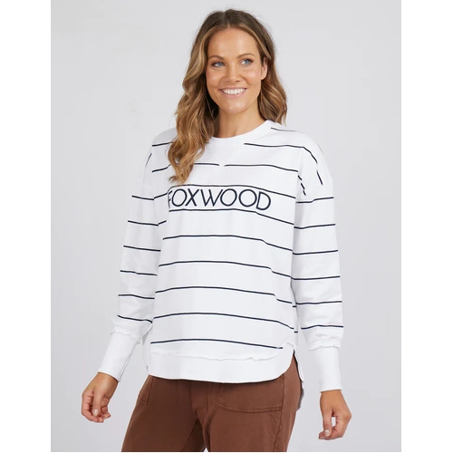 Foxwood Classic Stripe Simplified Crew - White/Navy Stripe