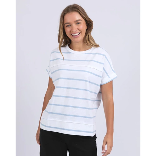 Foxwood Allison Stripe Tee - White/Sky Blue Stripe