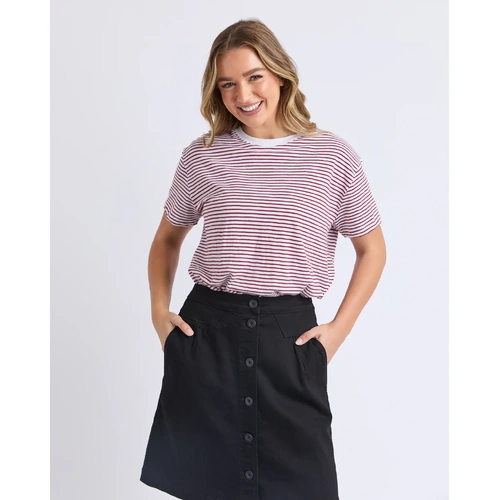 Foxwood Hutch Stripe Tee - Russet Brwn/Wht Str