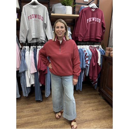 Foxwood College Contrast Zip Crew - Rust With Pink