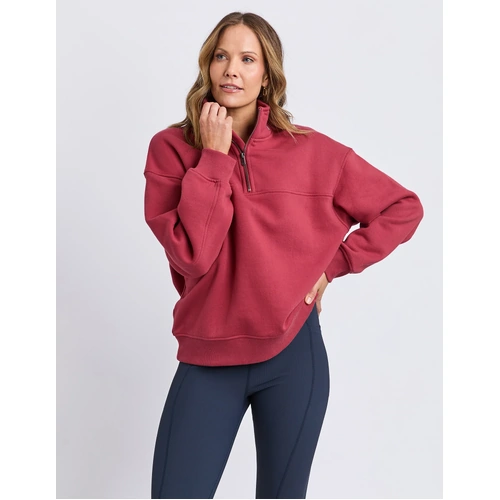 Foxwood College Contrast Zip Crew - Rust With Pink