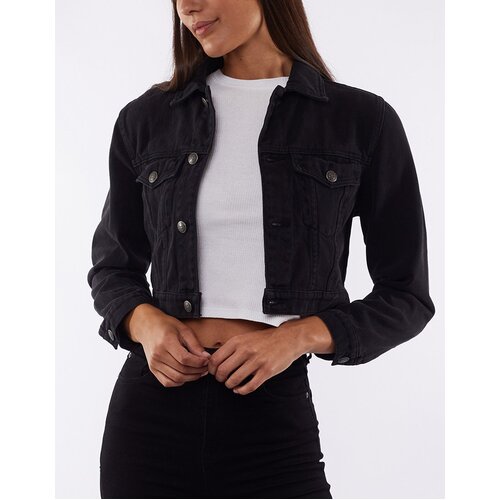 Silent Theory-Courtney Crop Trucker Jacket-Washed Black [Size: 14]